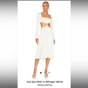 WE WORE WHAT LONG SLEEVE SATIN CUT OUT MIDI